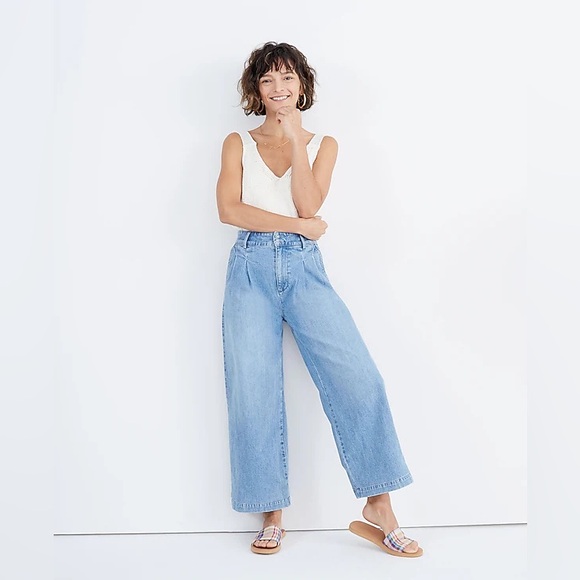 Madewell Pleated Wide-Leg Jeans in Kinnon Wash - Picture 1 of 7